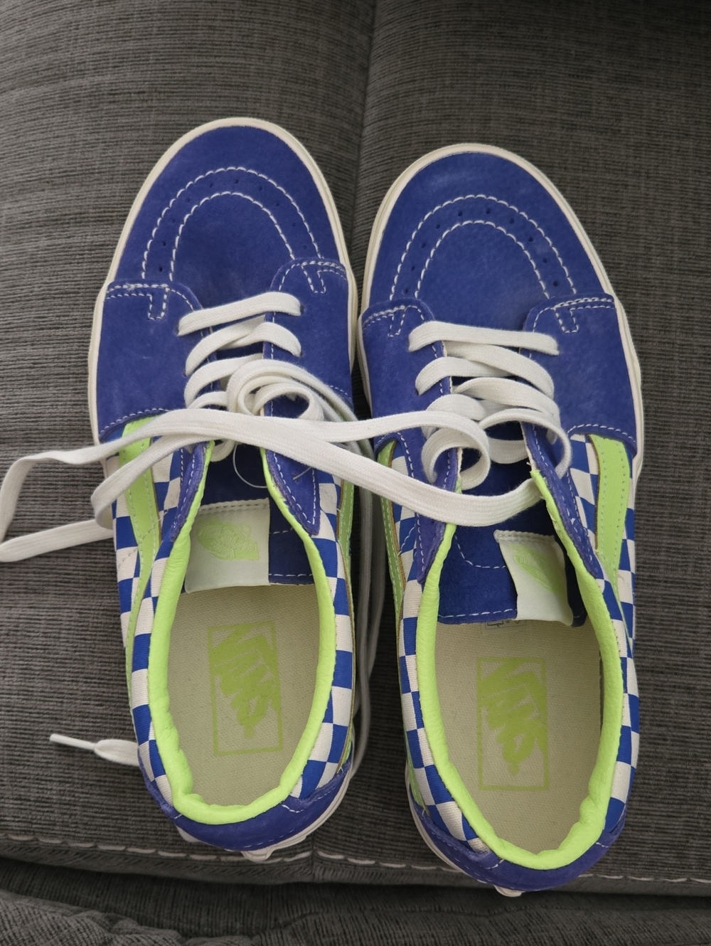 Vans Checkerboard Low-Top Sneakers in Blue and Lime - Picture 7 of 7